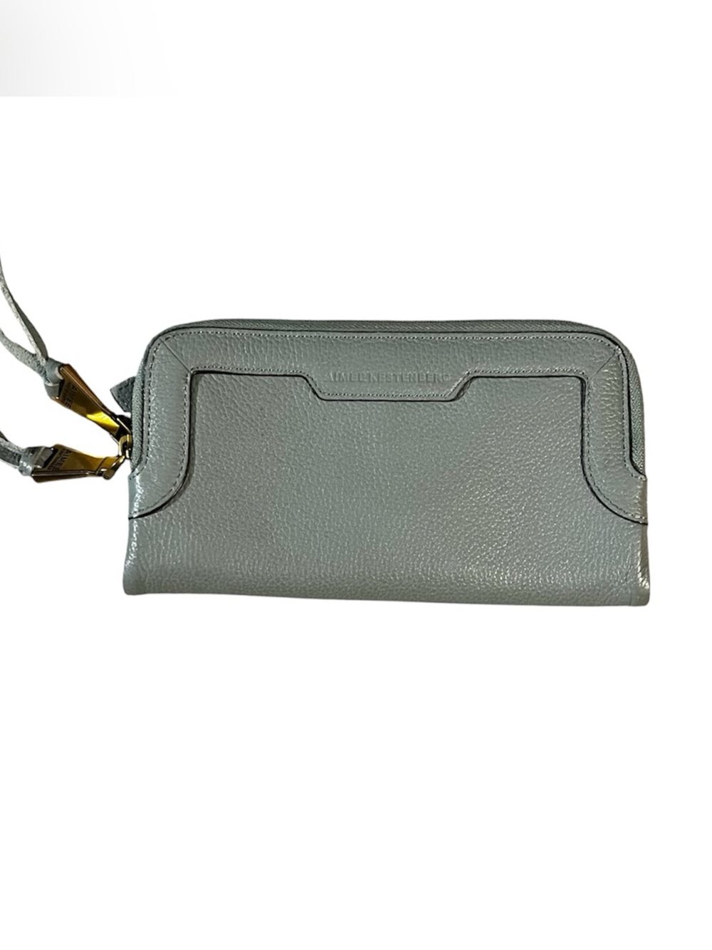 Aimee Kestenberg Gray Pebbled Leather 2 fold Zip Pulls wristlet in Gold Hardware